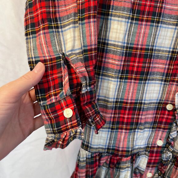 GAP Christmas Plaid Drop Waist Ruffled Trim Dress GIRLS XSP Flannel Cotton - Picture 6 of 10